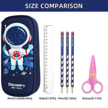 The grand magazin Cute 3D Space Pencil Case for Kids, Big Capacity Canvas Pencil Pouch with Zipper, Waterproof & Durable Large Storage Pencil case for Boys and Girl