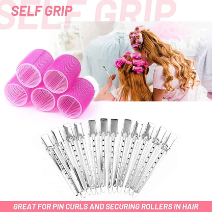 The grand magazin multicolored Hair Curler Rollers for Women, 6pcs Self Grip Magic Hair Roller Clips Hairdressing Kit for Long Medium Short Hair with 12 Bang Clips & 1 Comb