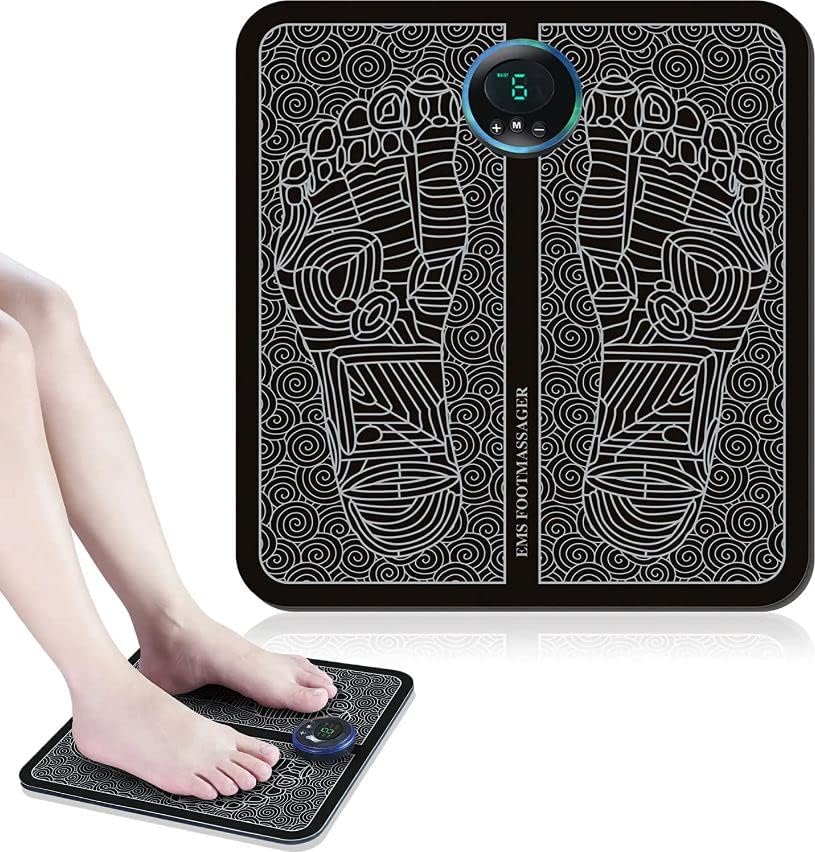 Ems Foot Massager Pain Relief,Electric EMS Massage Machine Mat,Rechargeable Portable Folding Automatic with 8 Mode/19 Intensity for Legs,Body,Hand Device for Men and Women