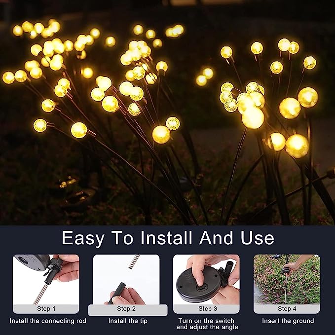 2 Pack Solar Powered Firefly Lights Waterproof, Solar Starburst Swaying Lights When Wind Blows, Solar Outdoor Decor Lights for Garden, Landscape, Pathway, Yard, Deck, Patio(Warm White)