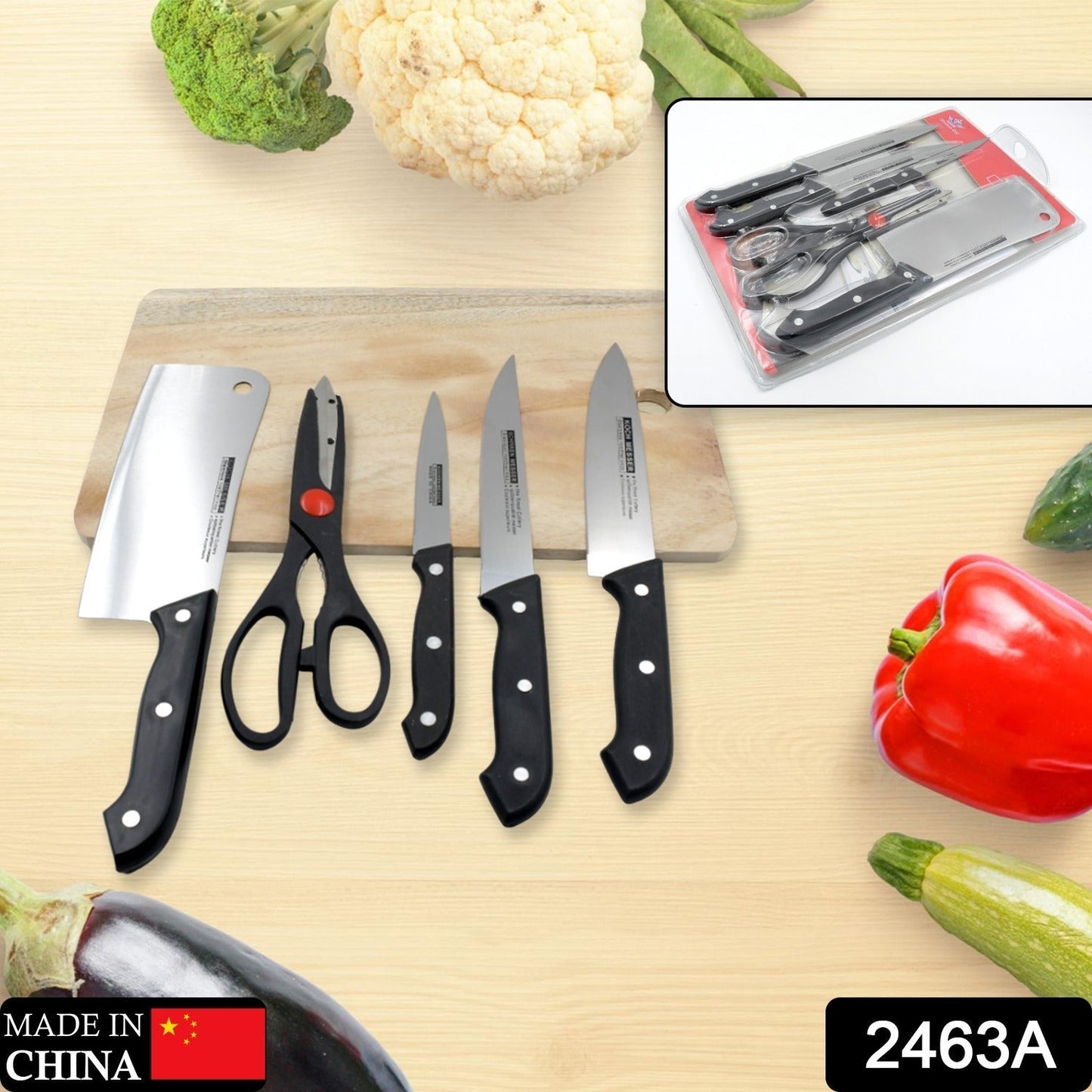 2463A Stainless Steel 6 Piece Kitchen Knife Knives Set For Home Restaurant