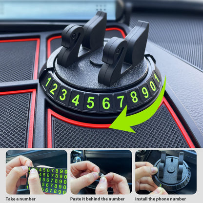 The grand magazin Car Non Slip Dashboard Mat 4-in-1 Multifunctional 360°Rotating Phone Holder Phone Pad with Temporary Car Parking Number & 2 Perfume Aromatherapy Anti-Shake Pad Universal Phone Holder (Red)