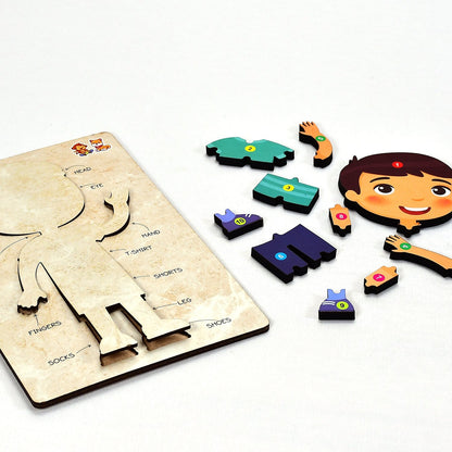 3496 Wooden Boy Body Parts Puzzle with Pictures Body Part Puzzle for Kid Early Education Letters Puzzles for Preschool. DeoDap