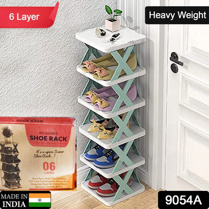 9054A  6 LAYER SHOE RACK DESIGN LIGHTWEIGHT ADJUSTABLE PLASTIC FOLDABLE SHOE CABINET STORAGE PORTABLE FOLDING SPACE SAVING SHOE ORGANIZER HOME AND OFFICE