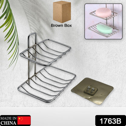 1763B  Kitchen, Bathroom Stainless Steel Wall Mounted Double Layer Self Adhesive Magic Sticker Soap Dish Holder Wall Hanging Soap Storage Rack  used in all kinds of places household and bathroom purposes for holding soaps.