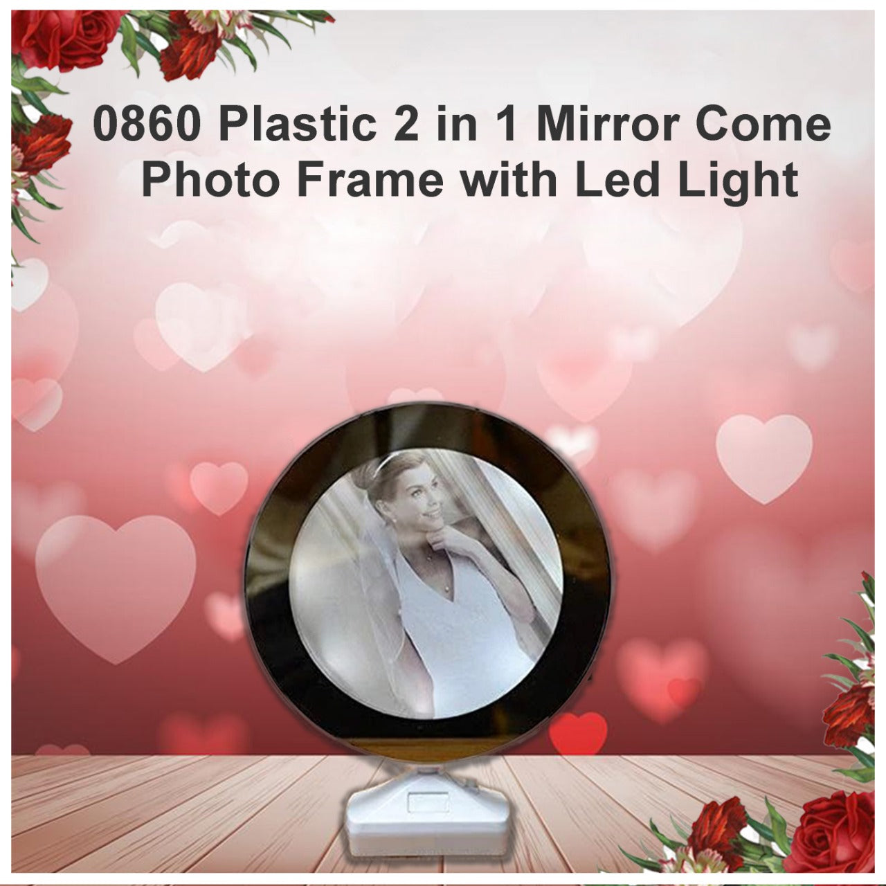 Plastic 2 in 1 Mirror Come Photo Frame with Led Light