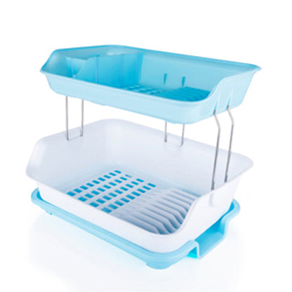 2291 Dish Drainer Rack 2 Layer Drying Rack with Water Removing Tray Sink (Multicolour) DeoDap