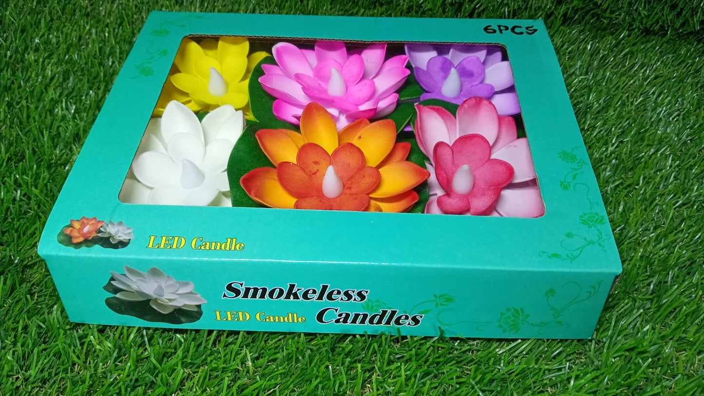 6556 Water Floating Smokeless Candles & Lotus Flowers Sensor Led TeaLight for Outdoor and Indoor Decoration - Pack of 6 Candle Candle (Pack of 6)