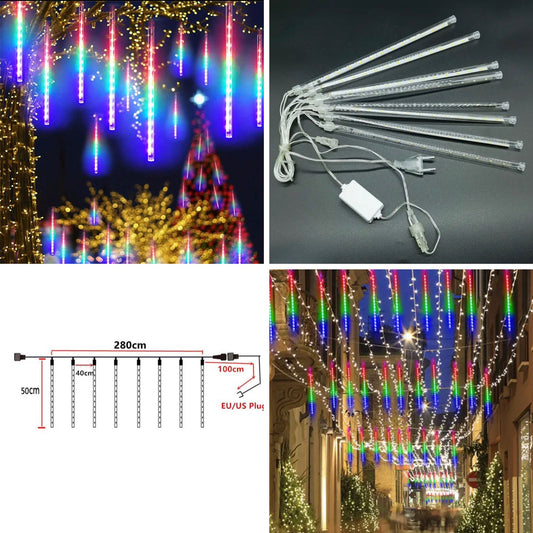 The grand magazin Multicolor : 30cm AC110V 220V EU Romantic Meteor Shower Rain Tubes 8 Pieces Tubes LED Wedding Decoration String Light White Xmas Tree Lights diwali christmas