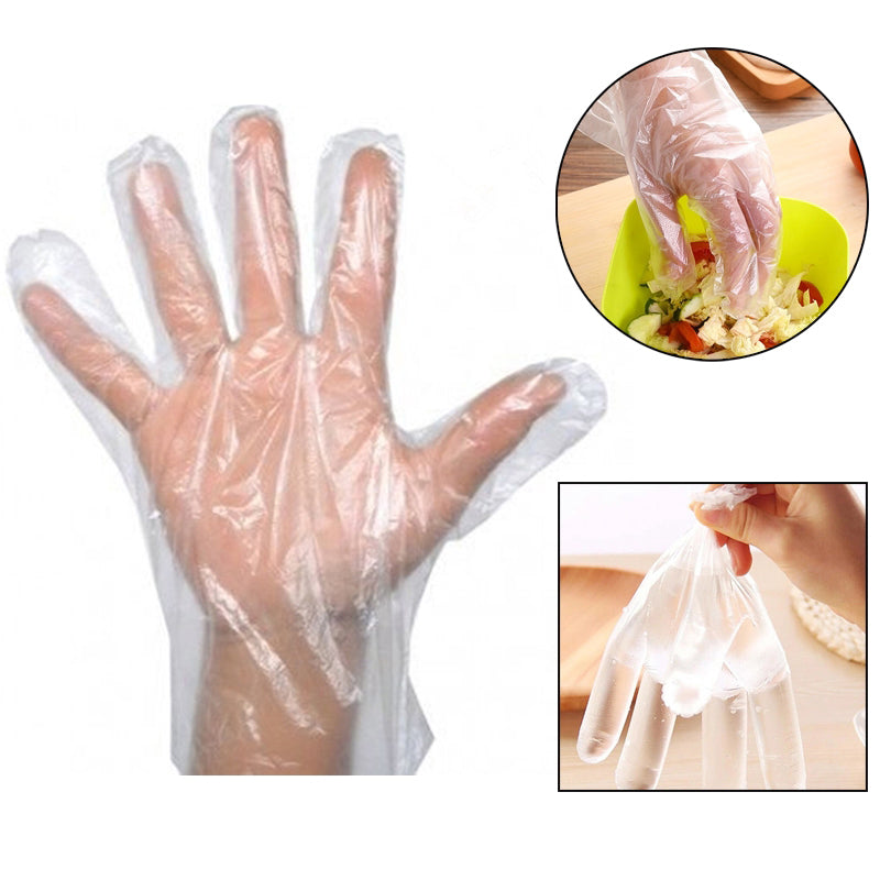 0670 Plastic Transparent Disposable Clear Gloves (White) (100Pc) DeoDap