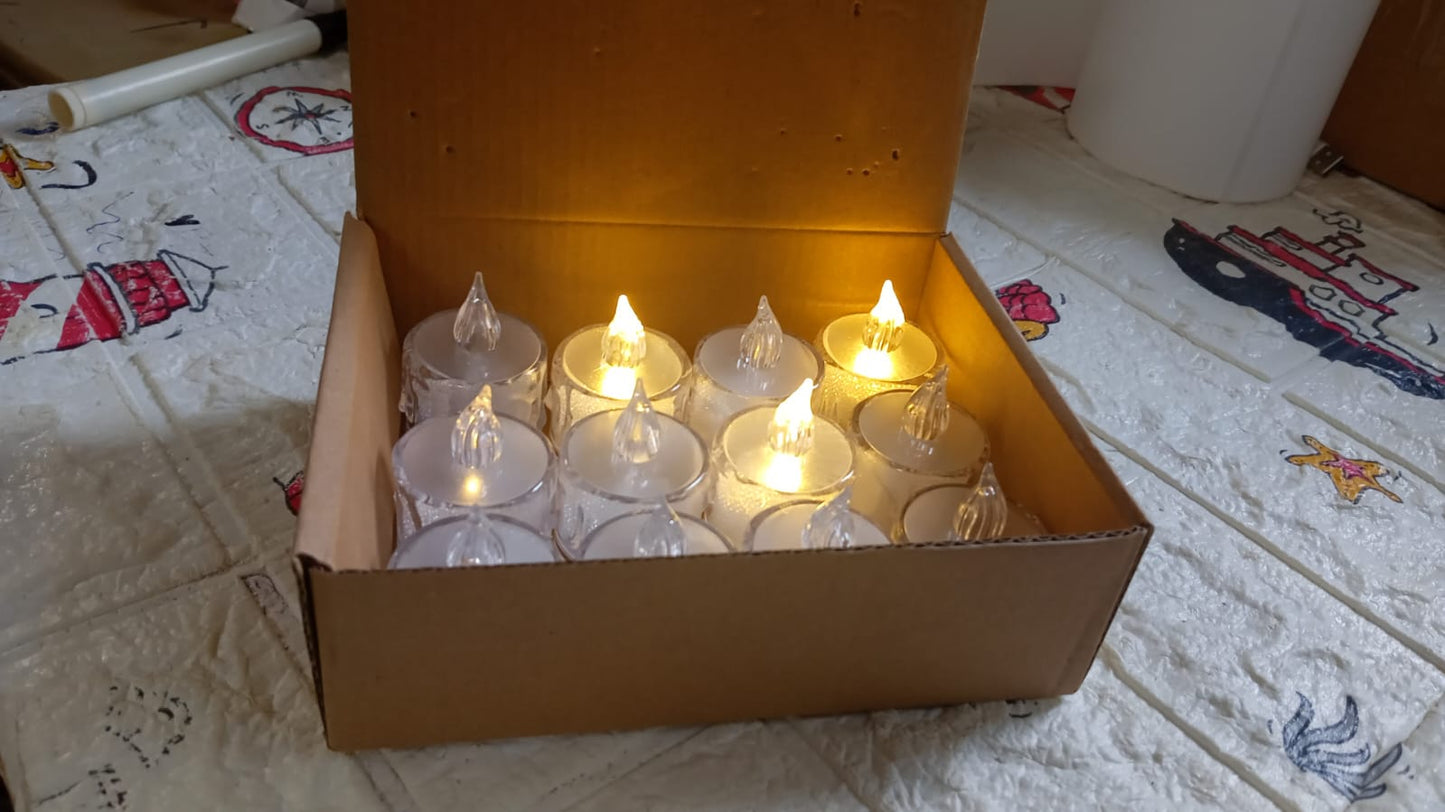 12 Pcs Flameless and Smokeless Decorative Acrylic Candles Transparent Led Tea Light Candle for Gifting, House, Diwali, Christmas, Festival, Events Decor Candles