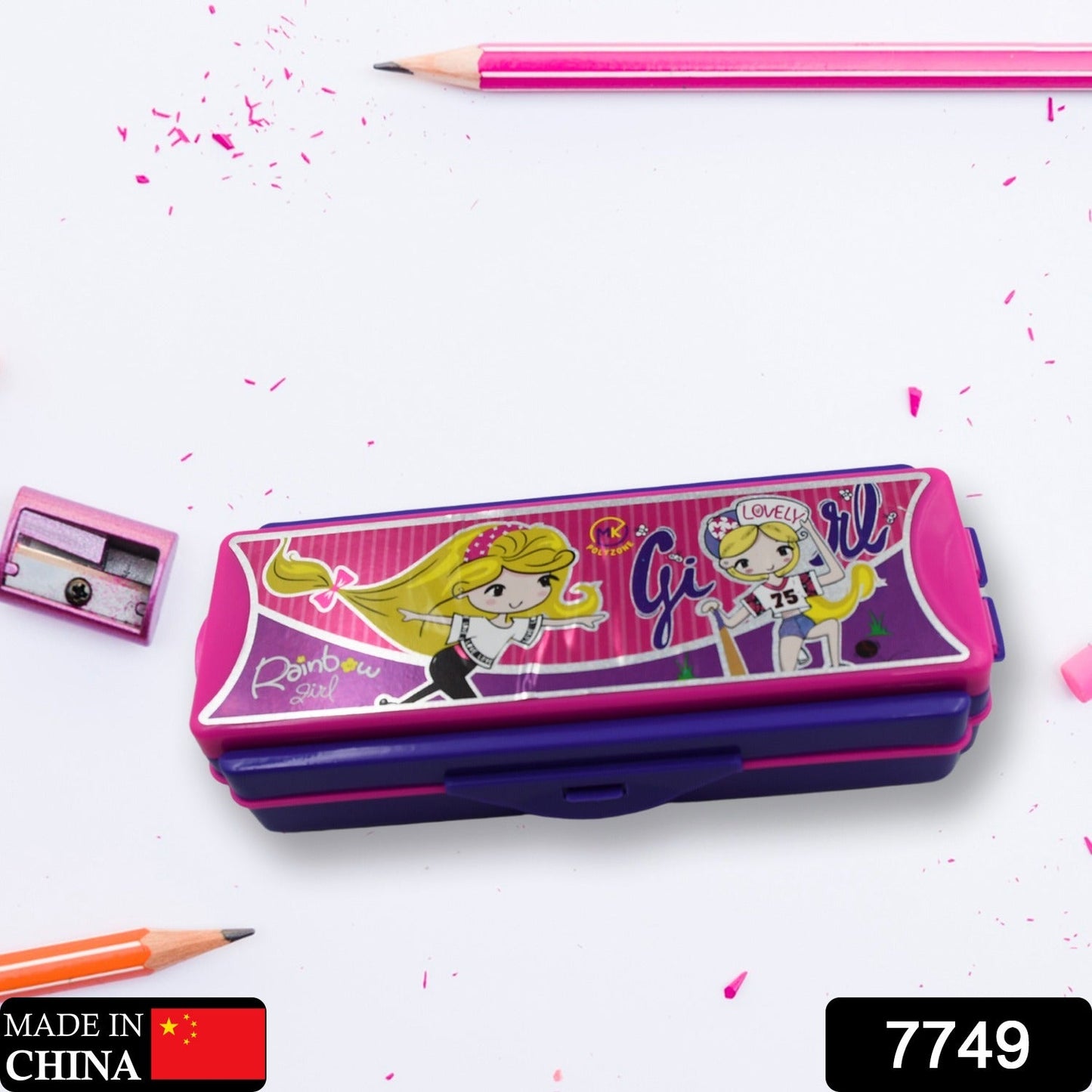 7749 Multipurpose Compass Box, Pencil Box with 1 Compartments for School, Cartoon Printed Pencil Case for Kids, Birthday Gift for Girls & Boys